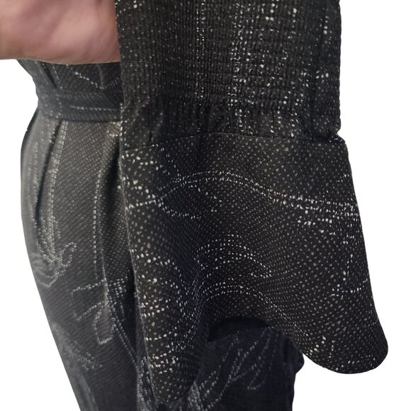 Halston Heritage Black & Silver Patterned Dress With Tie Waist & Flared Sleeves - Picture 7 of 16